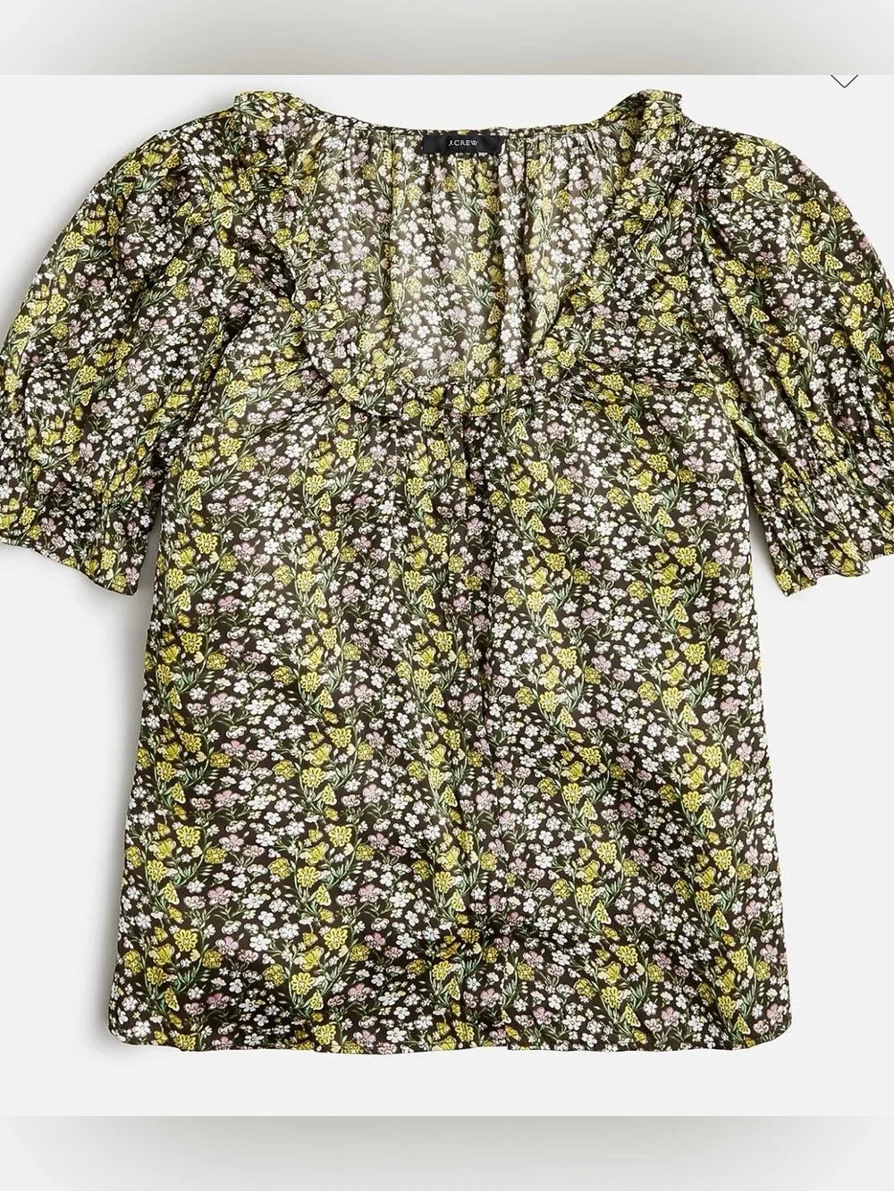 J. Crew Ruffle featherweight satin scoopneck top in floral stripe